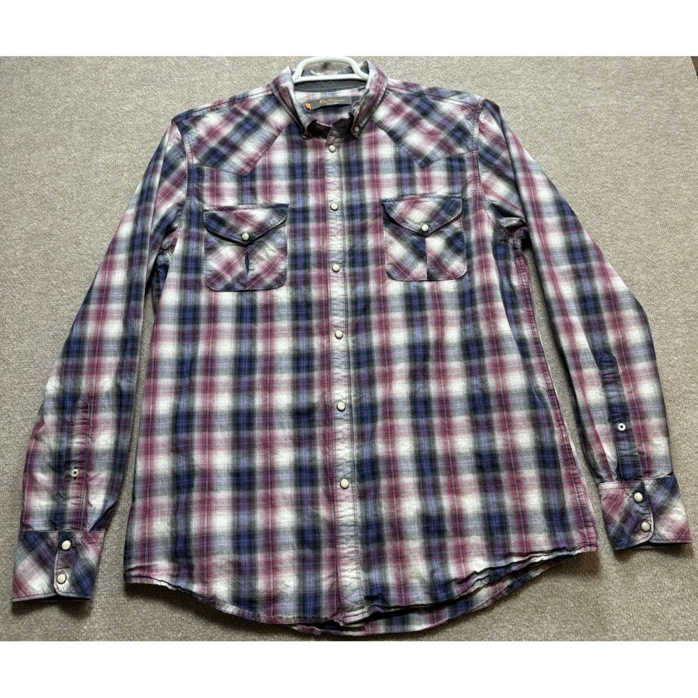 Ben Sherman Men's XXL Shirt 100% Cotton Long Sleeve Snap Front Plaid Western GUC